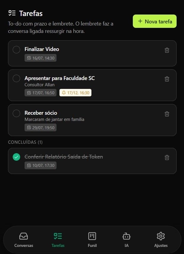Tarefas no celular, com prazo e lembrete